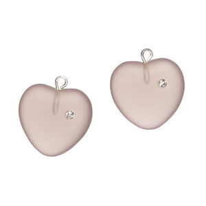 Drop 1pkg2, silver-plated brass / glass / cubic zirconia, translucent purple and clear, 16mm frosted heart.