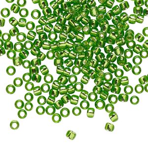 Seed bead, TOHO BEADS®, glass, pkg/7.5g, #8 round, transparent silver-lined peridot (TR-08-27).