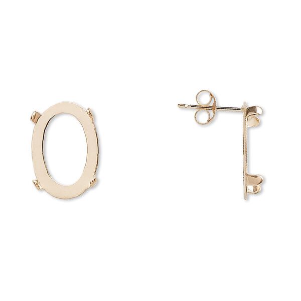 Earstud, Cab-Tite™, 14Kt gold, 14x10mm 4-prong oval setting. Sold per pair. image number 0