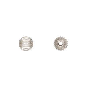 Bead, sterling silver, 7mm seamless corrugated round. Sold per pkg of 10.