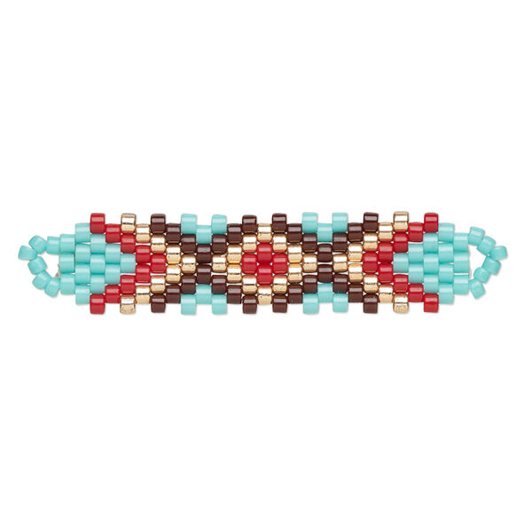Focal, Creative Touch, glass, turquoise blue / brick red / multicolored 35x9mm double-sided rectangle. Sold individually. image number 0