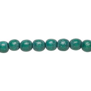 Bead, Taiwanese cheesewood (dyed / waxed), dark green, 5-6mm round. Sold per pkg of (2) 15-1/2" to 16" strands.