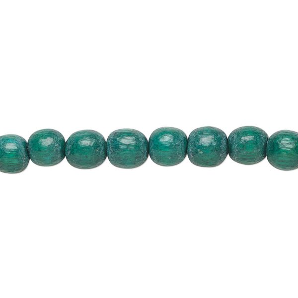 Bead, Taiwanese cheesewood (dyed / waxed), dark green, 5-6mm round. Sold per pkg of (2) 15-1/2" to 16" strands. image number 0