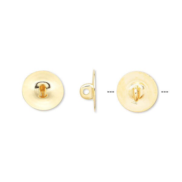 Button back, gold-plated brass, 10mm round. Sold per pkg of 100. image number 0