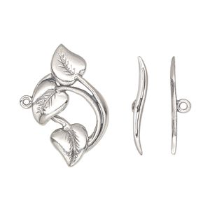Clasp toggle 1pkg1 sterling silver, 25x16mm leaves, 1-strand