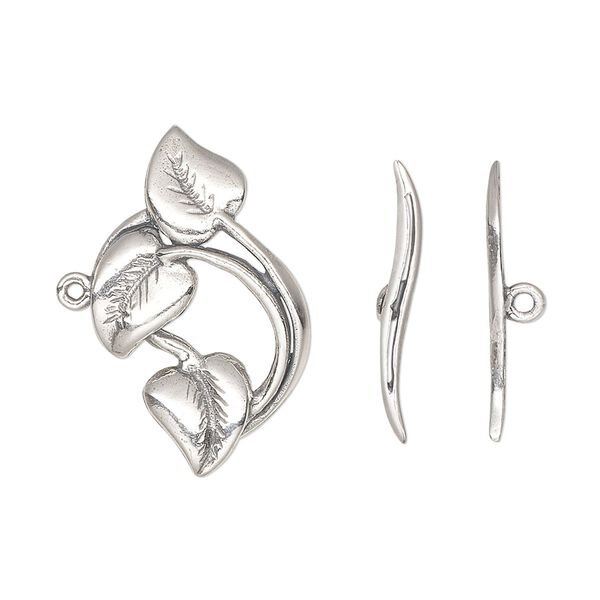 Clasp, toggle, sterling silver, 25x16mm leaves. Sold individually. image number 0