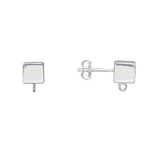 Earstud 1pkg2 sterling silver, 6mm cube / open loop, 1 pair