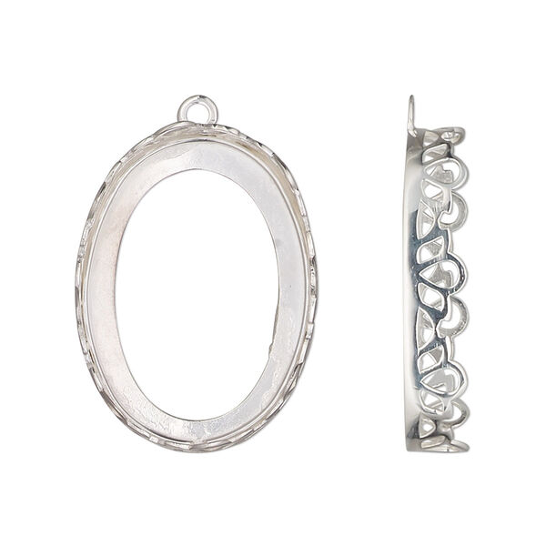 Drop, sterling silver, 26x19mm oval with triangle edge and open back with 25x18mm oval cabochon bezel setting. Sold individually. image number 0