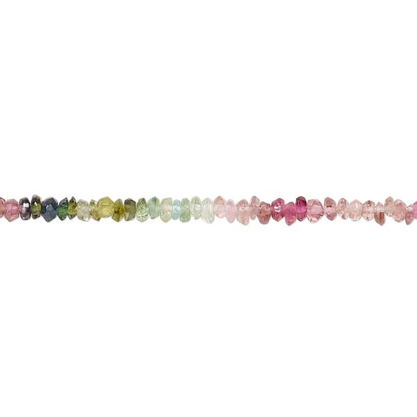Multi-tourmaline 1pkg1, hand-cut tumbled faceted rondelle bead natural 14 inch 2x1mm-3x2mm image number 0