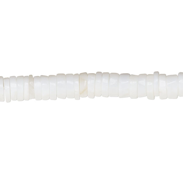 Bead, white opal (natural), opaque, 4x1mm-6x3mm hand-cut rondelle, B grade, Mohs hardness 5 to 6-1/2. Sold per 8-inch strand, approximately 90-100 beads. image number 0