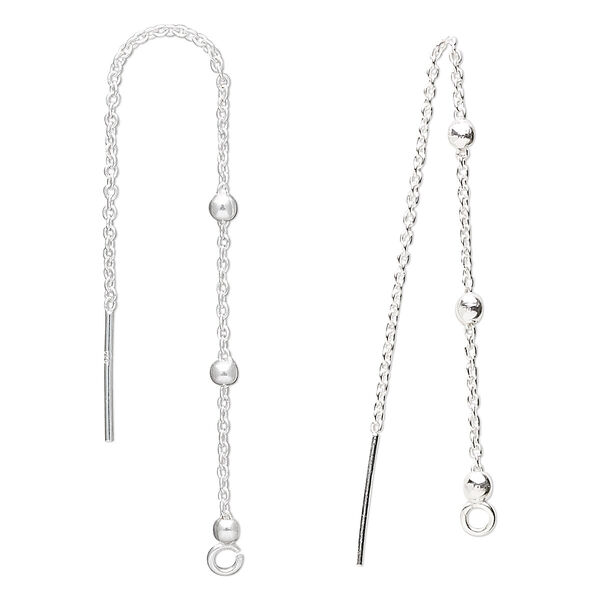 Ear thread, sterling silver, 3-1/2 inch cable chain with 3-balls and open loop. Sold per pair. image number 0