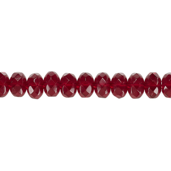 Bead, Czech fire-polished glass, garnet red, 7x5mm faceted rondelle. Sold per 15-1/2" to 16" strand. image number 0
