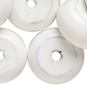 Bead, wood (dyed/waxed), white, 29x15mm rondelle. Sold per pkg of 30.