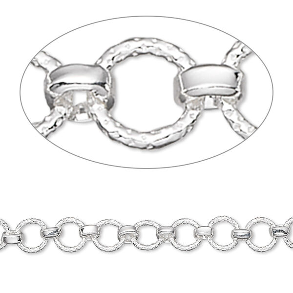 Chain, sterling silver, 5.5mm textured rounds with 3mm links. Sold per pkg of 5 feet. image number 0