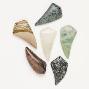 Multi-gemstone 1pkg3, top-drilled puffed / flat tooth focal mix 44x20mm-60x26mm