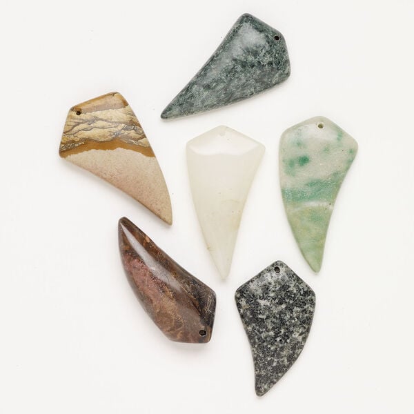 Multi-gemstone 1pkg3, top-drilled puffed / flat tooth focal mix 44x20mm-60x26mm image number 0