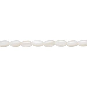 Bead, mother-of-pearl shell (bleached), white, 5x3mm oval, Mohs hardness 3-1/2. Sold per 15-1/2" to 16" strand.