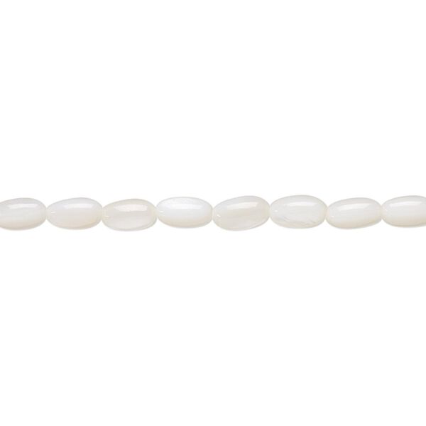 Bead, mother-of-pearl shell (bleached), white, 5x3mm oval, Mohs hardness 3-1/2. Sold per 15-1/2" to 16" strand. image number 0