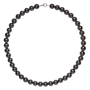 Shungite / brass 1pkg1, imitation rhodium-plated round necklace natural 18 inch / lobster claw clasp 10mm