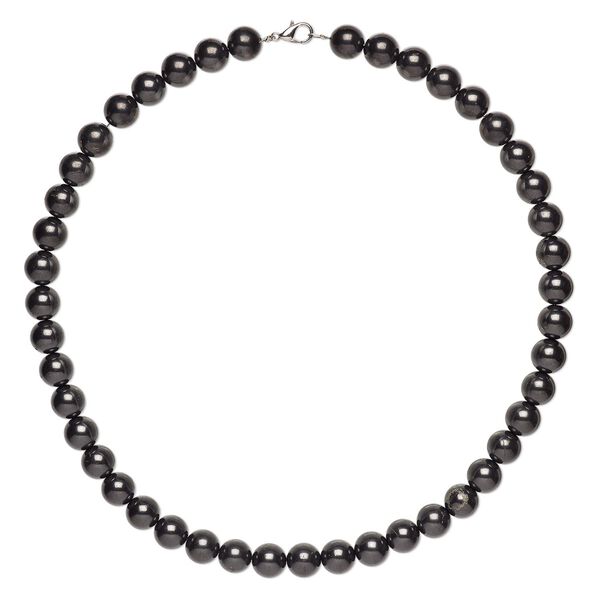 Shungite / brass 1pkg1, imitation rhodium-plated round necklace natural 18 inch / lobster claw clasp 10mm image number 0