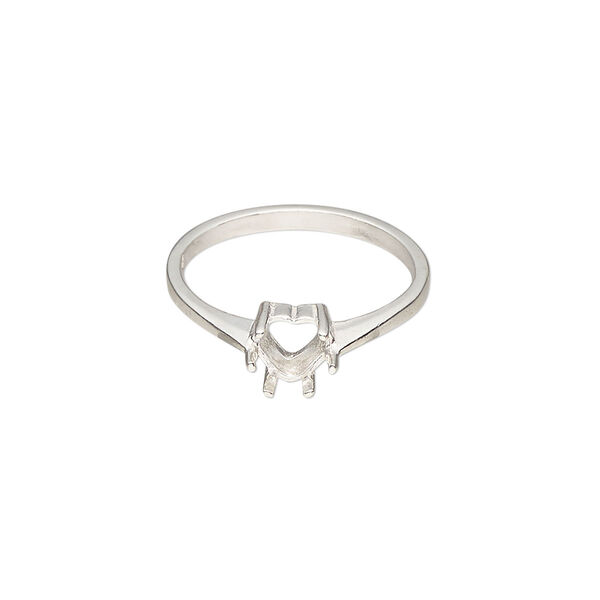 Ring, Sure-Set™, sterling silver, 6mm pre-notched 6-prong heart basket setting, size 7. Sold individually. image number 0