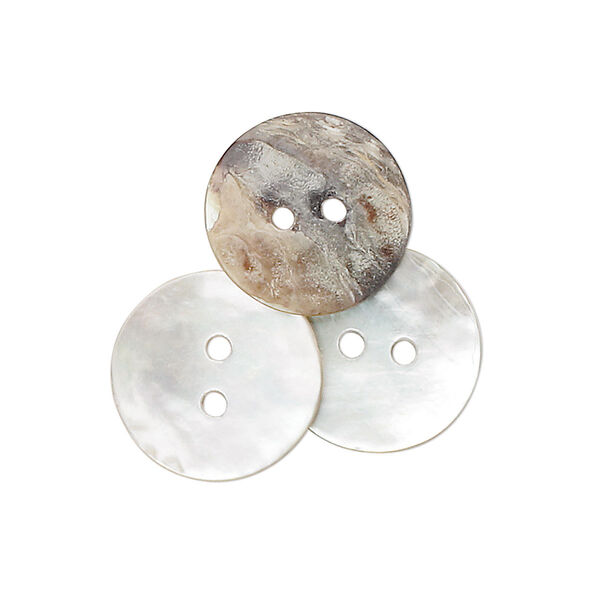 Button, mussel shell (natural), 15mm round, Mohs hardness 3-1/2. Sold per pkg of 50. image number 0