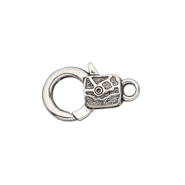 Clasp, lobster claw, antique silver-plated "pewter" (zinc-based alloy), 19.5x13mm with double-sided abstract design. Sold per pkg of 8. image number 0