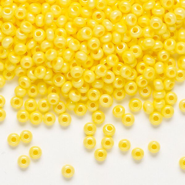 Seed bead, Preciosa Ornela Czech glass, pkg/50g, #8 rocaille, opaque terra dyed yellow luster chalkwhite, (16386). image number 0