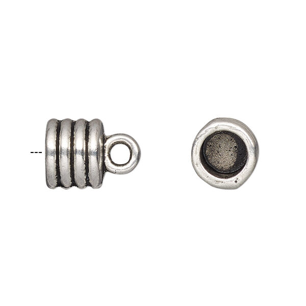 Cord end, glue-in, antique silver-finished "pewter" (zinc-based alloy), 9.5x8.5mm ribbed barrel, 6.5mm inside diameter. Sold per pkg of 4. image number 0