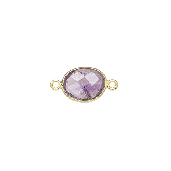Link, amethyst (natural) and gold-finished sterling silver 9x7mm-12x10mm oval with 8x6mm-11x9mm hand-cut double-sided faceted flat freeform oval. Sold individually. image number 0