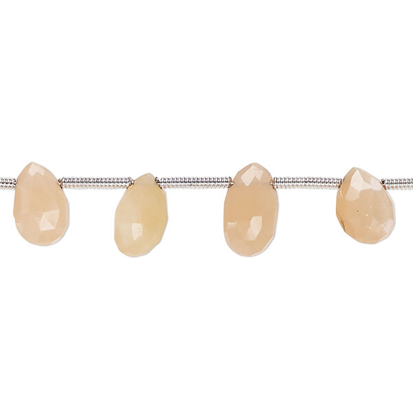 Peach moonstone 1pkg16, hand-cut top-drilled faceted puffed teardrop bead natural B grade, 7x5mm-10x6mm image number 0