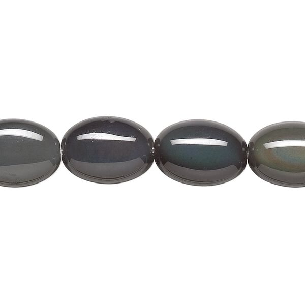 Rainbow obsidian 1pkg1, flat oval bead natural 8 inch 14x10mm image number 0