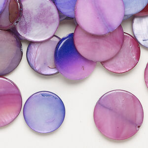 Mother-of-pearl shell 1pkg4oz, puffed flat round bead mix multi-purple 13-16mm