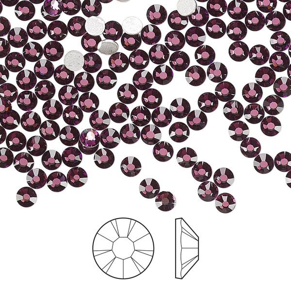 Flat back 144pk amethyst foil back, Preciosa MAXIMA Czech crystal hotfix rhinestone 3-3.2mm chaton rose round SS12 image number 0