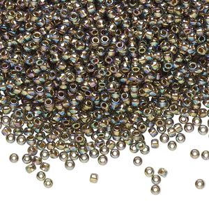 Seed bead, TOHO BEADS®, glass, pkg/7.5g, #11 round, translucent gold-lined rainbow black diamond (TR-11-999).