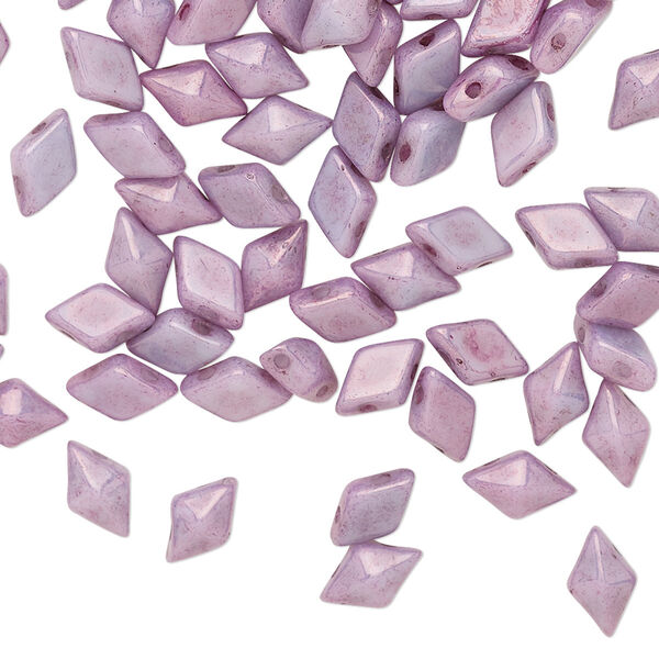 Bead, DiamonDuo™, Czech pressed glass, opaque alabaster luminous purple chalk, 8x5mm faceted diamond with flat back and (2) 0.7-0.8mm holes. Sold per 10-gram pkg, approximately 70 beads. image number 0