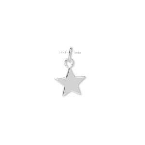 Charm, sterling silver, 9mm flat star. Sold per pkg of 6.
