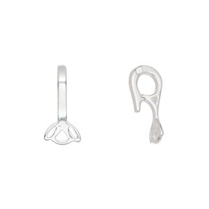 Bail, sterling silver, 16x7mm with snap lock and cutout flower design. Sold individually.