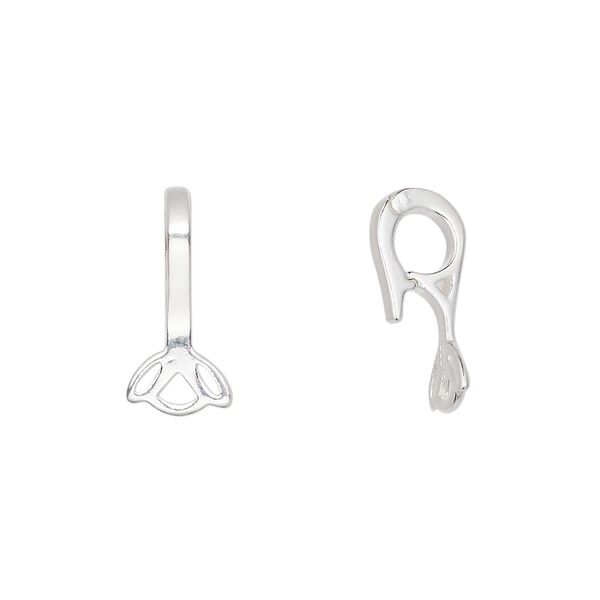 Bail, sterling silver, 16x7mm with snap lock and cutout flower design. Sold individually. image number 0