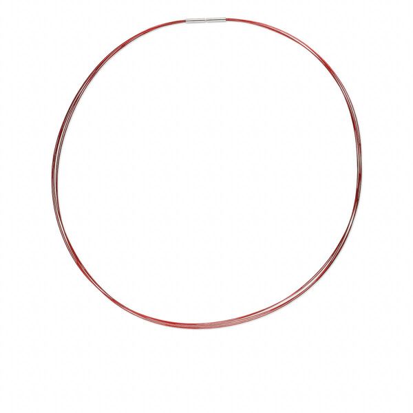 Necklace, plastic coated stainless steel, red, 5-strand choker-style, 18-inches. Sold individually. image number 0