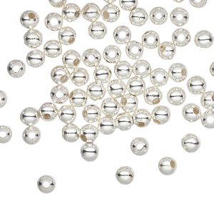 Bead, silver-plated steel, 4mm round. Sold per pkg of 500.