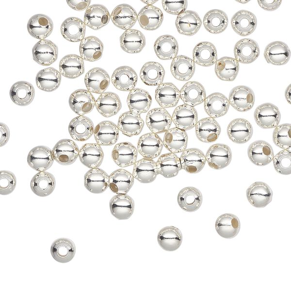 Bead, silver-plated steel, 4mm round. Sold per pkg of 500. image number 0