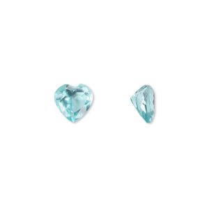 Gem, cubic zirconia, aqua blue, 8mm faceted heart, Mohs hardness 8-1/2. Sold individually.