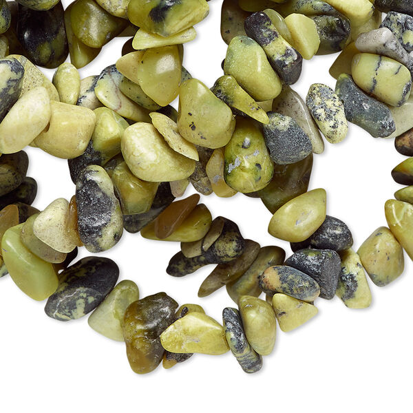 Bead, yellow "turquoise" (serpentine and quartz) (natural), medium chip, Mohs hardness 2-1/2 to 6. Sold per 34-inch strand. image number 0