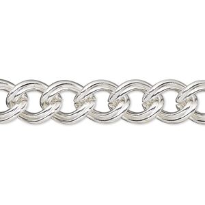 Chain 1pkg1 silver-plated curb, 9.5mm double, brass 50 foot unfinished