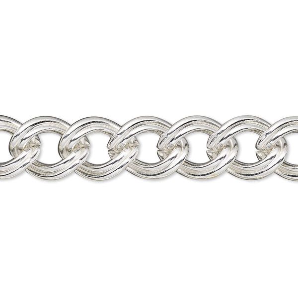 Chain 1pkg1 silver-plated curb, 9.5mm double, brass 50 foot unfinished image number 0