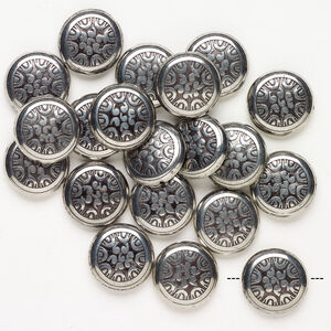 ABS plastic 1pkg20 textured puffed oval bead CCB antique silver finish 24-25mm