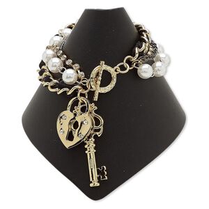 Bracelet, acrylic / glass rhinestone / velveteen / gunmetal- / gold-finished steel / "pewter" (zinc-based alloy), black / clear / white, 6 inches with toggle clasp. Sold individually.