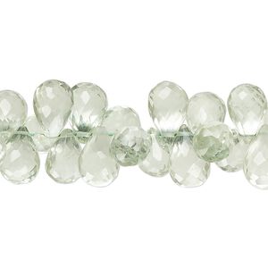 Green quartz 1pkg1, hand-cut top-drilled faceted teardrop bead 8 inch 9x6mm-12x7mm