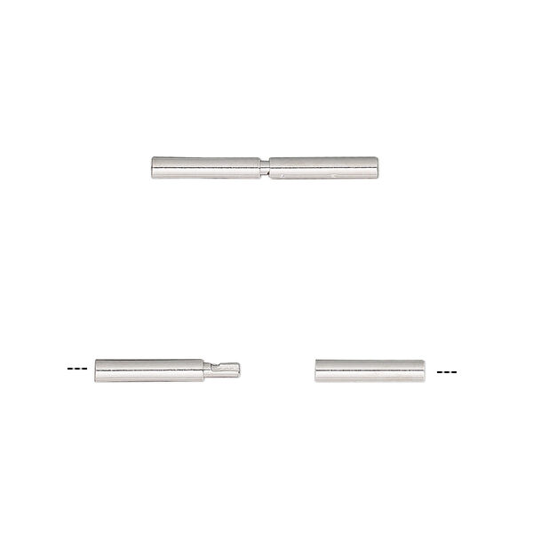 Clasp, twist-in, silver-plated brass, 18x1.8mm tube with glue-in ends, 1mm inside diameter. Sold per pkg of 6. image number 0